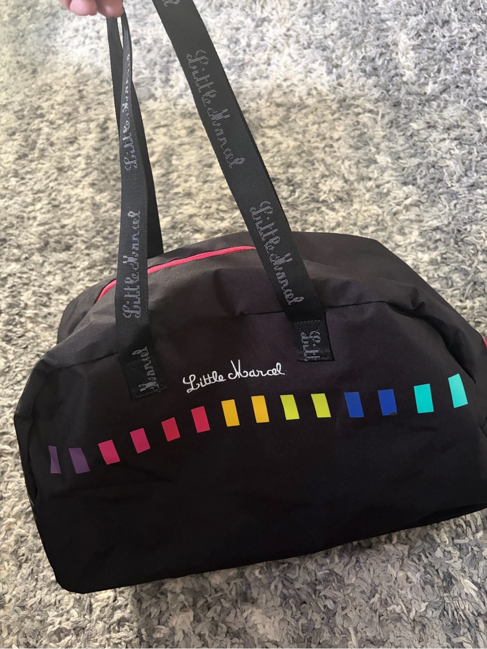 Little Marcel Black Nylon Duffle Travel Bag with Rainbow Block Detail
